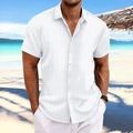 Dettaglio della camicia di lino bianca a righe con trama verticale per la spiaggia - S / Bianco