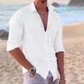 Men's slim fit long sleeve white linen shirt for casual beach wear style - S / Tops / White