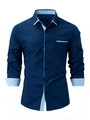 Slim fit men's long sleeve business shirt in navy blue with light blue contrast trim - S / Navy Blue