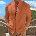 Detailansicht Herren Vintage Leinenhemd mit Stehkragen und mehrreihiger Knopfleiste in Orange - Orange