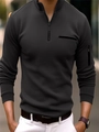 Polo uomo nera a maniche lunghe con cerniera sul braccio e colletto a lupetto con mezza zip - Taglia S / Top / Nero