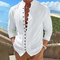 Men's casual white cotton linen long sleeve shirt with stand collar for summer vacation - S / White