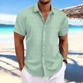 Relaxed fit light green cotton linen shirt with vertical stripes for summer beach style - S / Light Green