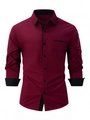 Slim fit burgundy men's long sleeve shirt with stylish black contrast details and pocket - S / Burgundy