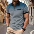 Men's summer gradient polo shirt with dot print and classic black contrast collar - S / Gray
