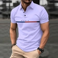 Detalle del polo para hombre en lavanda con texto de París y diseño de rayas - S / Tops / Lavanda