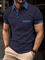 Polo uomo blu scuro a manica corta con dettagli a contrasto azzurri e taschino - S / Blu navy