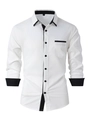Men's slim fit long sleeve white business shirt with black contrast trim detailing - S / White