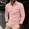 Slim fit men's long sleeve pink polo shirt with chest pocket in modern urban setting - Pink