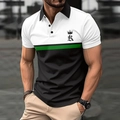 Polo pour hommes avec motif patchwork tricolore en blanc, vert et noir avec logo - Noir et Vert