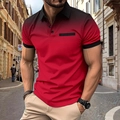 Men's red polo shirt with black gradient dot pattern and stylish chest pocket detail - S / Burgundy