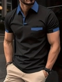 Polo de hombre slim fit negro con vivos en azul real y detalle de bolsillo - 4XL / Negro