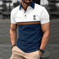 Polo homme slim fit avec design patchwork tricolore et logo couronne sur la poitrine - Bleu marine