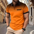 Men's gradient orange and black polka dot polo shirt with short sleeves and black collar - S / Orange