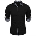 Men's slim-fit long-sleeve black business shirt with plaid contrast trim and pocket - S / Black