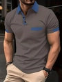 Polo de hombre entallado color topo con ribetes en azul marino en el bolsillo - 4XL / gris oscuro