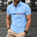 Polo de hombre azul claro de manga corta con texto de París y diseño de rayas - Azul claro
