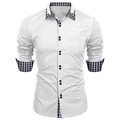 Detail of slim-fit white men's shirt with black checkered pattern on collar and cuffs - S / White