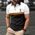 Détail d'un polo pour hommes avec un design tricolore contrasté orange blanc et noir chic - Noir et Orange