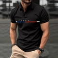 Polo negro entallado para hombre con gráfico de París y rayas tricolores al pecho - S / Tops / Negro