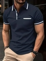 Men's slim fit navy polo shirt with white trim pocket and breathable summer fabric - S / Navy Blue
