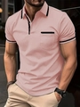 Men's slim fit pink polo shirt with black contrast trim on collar and pocket - S / Pink