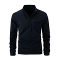 Men's navy blue long sleeve quarter-zip polo shirt with sleeve pocket in size S - S / Tops / Navy Blue