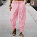 Hip-Hop-Leinenhose für Herren mit Streifenmuster in leuchtendem Rosa und Kordelzug - Rosa