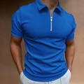 Detail view of royal blue polo shirt featuring a modern silver zipper collar design - 3XL / Sapphire Blue