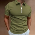 Detail of olive green polo shirt featuring a silver metal half-zipper and knit texture - 3XL / Army Green
