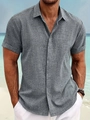 Dettaglio del tessuto in lino grigio per camicia da uomo a maniche corte in spiaggia - Taglia S / Top / Grigio