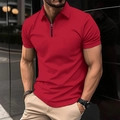 Slim fit red short sleeve polo shirt for men featuring a modern zipper neck closure - Burgundy