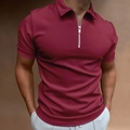 Detail view of burgundy men's slim fit polo shirt featuring a modern zipper neckline - 3XL / Burgundy