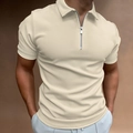 Detail of slim-fit men polo shirt with silver zipper collar and high-density knit fabric - 3XL / Khaki