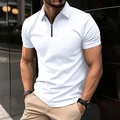 Men's slim fit white short sleeve Polo shirt with modern zipper collar for casual summer wear - S / Tops / White
