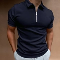 Detail shot of navy blue slim fit polo shirt featuring a modern silver zip placket design - 3XL / Navy Blue