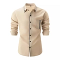 Khaki Herren-Langarmhemd mit grauen Kontrast-Taschenbesatz und lässiger Passform - Khaki