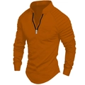 Dettaglio polo arancione a maniche lunghe con colletto a zip e texture a coste sulle spalle - S / Caramello