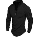 Polo da uomo nera a maniche lunghe con spalle plissettate e collo con zip a un quarto - S / Nero