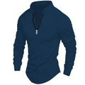 Slim Fit Herren Polohemd in Dunkelblau mit Viertelreißverschluss und plissierter Schulterpartie - S / Marineblau