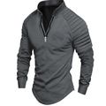 Graues Langarm-Poloshirt für Herren mit Reißverschlusskragen und Faltenärmeln auf weiß - S / Grau