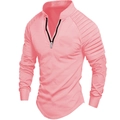 Detailansicht des rosa Langarm-Poloshirts mit Viertelreißverschluss und gerippten Schultern - S / Rosa