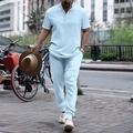 Herren Set aus hellblauem Henley-Shirt und Jogginghose mit strukturierter Strickware - S / Hellblau