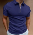 Slim fit navy blue men's polo shirt with short sleeves and silver half-zip collar - 3XL / Dark Blue