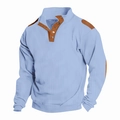 Men's light blue waffle knit polo shirt with vintage brown suede shoulder and elbow patches - Sky Blue