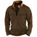 Dettaglio in maglia a nido d'ape con toppe a contrasto e colletto con zip a un quarto - S / Marrone Scuro