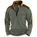 Polo verde militare in maglia a nido d'ape con toppe sulle spalle in pelle marrone - S / Verde