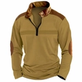 Polo uomo a maniche lunghe color senape e marrone con trama a nido d'ape e mezza zip - S / Cachi scuro