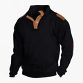 Men's black waffle knit polo shirt with brown contrast shoulder and elbow patches - S / Tops / Black