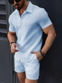 Hellblaues Herren Set aus Kurzarmhemd und Shorts mit markanter Waffelstruktur Optik - S / Himmelblau